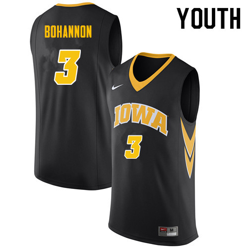 Youth #3 Jordan Bohannon Iowa Hawkeyes College Basketball Jerseys Sale-Black